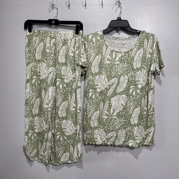Koolaburra by UGG Tropical Botanical Leaf Pajama Set Womens Size XS Green White - Picture 1 of 9